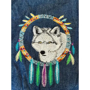 Denim Lined Shacket Women XL Wolf Cottage Grandma Grunge Western Aztec Southwest